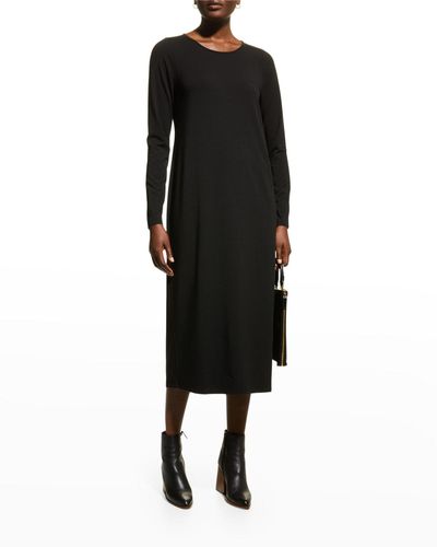 Eileen Fisher Scoop-Neck Jersey Midi Dress - Black