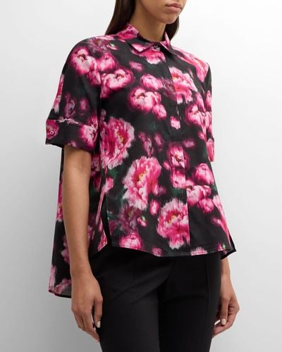 Adam Lippes Floral-Printed Poplin Trapeze Shirt - Red
