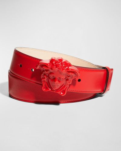 Versace Leather Medusa-Buckle Belt - Red