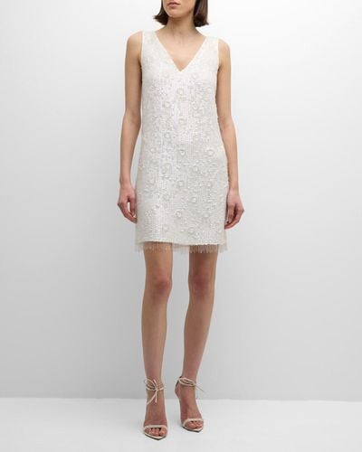 Kobi Halperin Flo Sleeveless Sequin Bead-Fringe Mini Dress - White