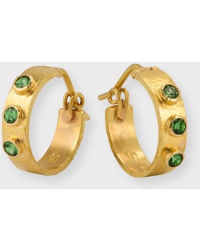 Elizabeth Locke 19k Yellow Gold Tsavorite Hoop Earrings - Metallic