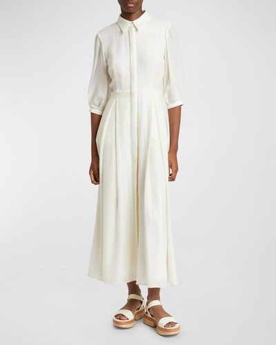 Gabriela Hearst Andy 3/4-Sleeve Belted Maxi Shirtdress - White