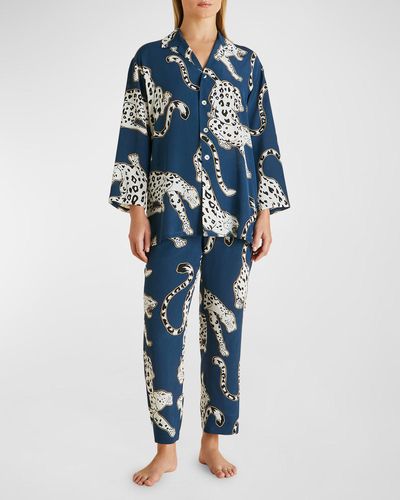 Olivia Von Halle Casablanca Cropped Animal-print Silk Pajama Set - Blue