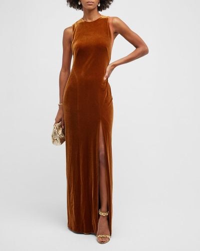 Galvan London Velvet Back-cutout Gown - Brown