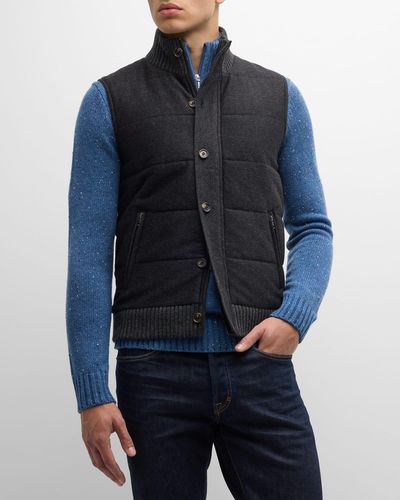 Neiman Marcus Quilted Wool-Cashmere Vest - Blue