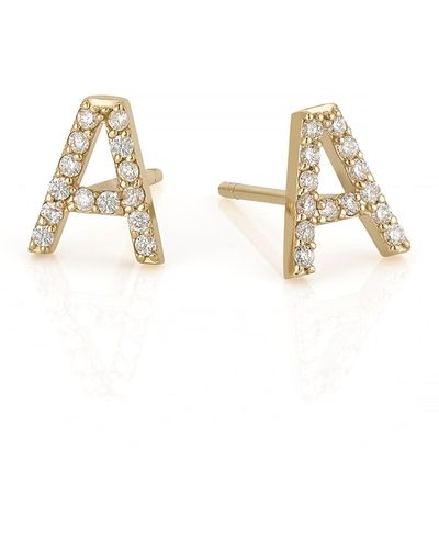 Sarah Chloe Amelia 14k Gold Diamond Initial Stud Earrings - Metallic