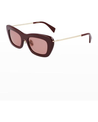 Lanvin Babe Rectangle Twisted Metal/Acetate Sunglasses - Brown