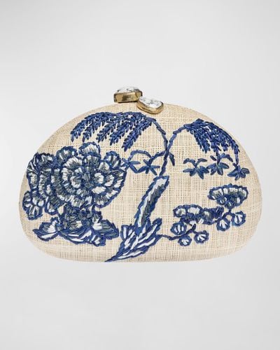 Rafe New York Berna Chinoiserie Embroidered Clutch Bag - Blue