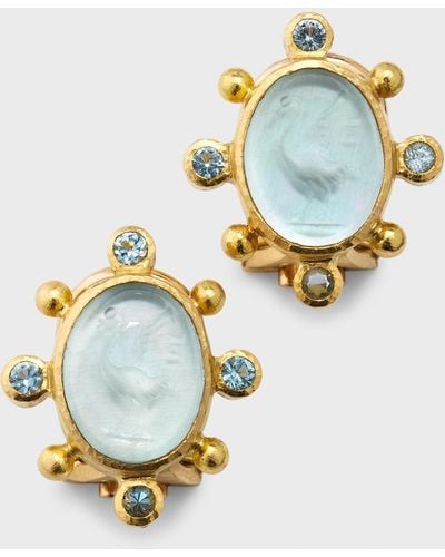 Elizabeth Locke Crane 19k Yellow Gold Venetian Glass Intaglio Earrings - Metallic