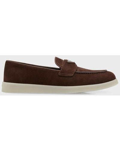 Prada Suede Slip-on Casual Loafers - Brown