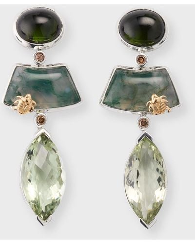 Stephen Dweck Tourmaline, Moss Quartz And Amethyst Earrings With Diamonds - Green