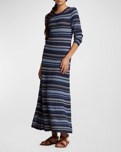 Polo Ralph Lauren Knit Striped Sweater Dress - Blue