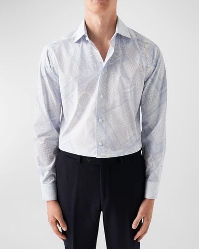 Eton Slim Fit Geometric-Print Dress Shirt - White