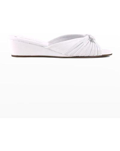 Jacques Levine Metallic Leather Open-toe Slippers - White