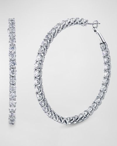 Neiman Marcus 18K Round Diamond Medium Wire Cup Hoop Earrings, 2"L - Metallic
