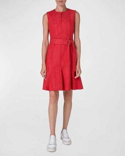 Akris Punto Cotton Denim Belted Short Dress - Red