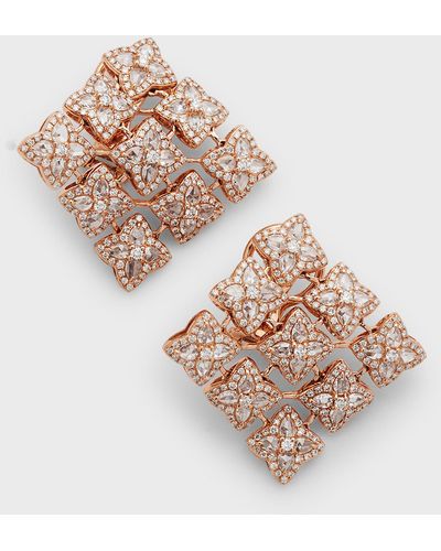 64 Facets 18k Rose Gold Blossom Motif Diamond Earrings - White