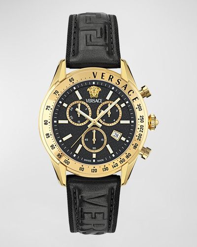 Versace Chrono Master Ip Leather-Strap Watch, 44Mm - Metallic