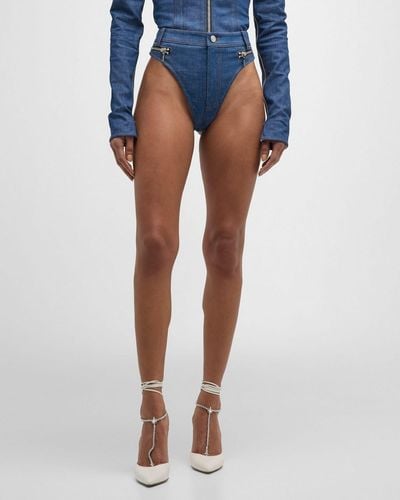 LAQUAN SMITH High-Rise Denim Hot Shorts - Blue