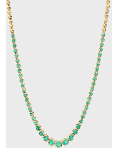 Jennifer Meyer Yellow Gold Graduated Emerald Tennis Necklace - Blue