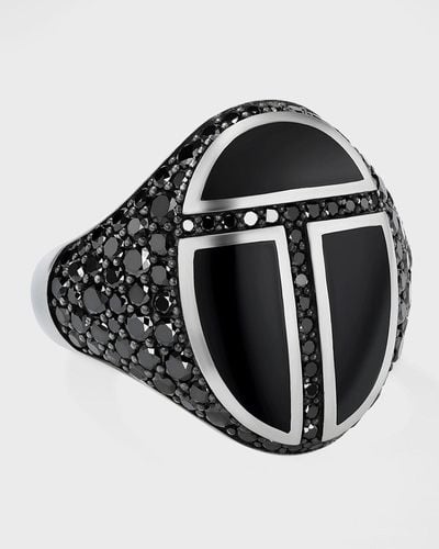 David Yurman Cairo Signet Ring With Black Onyx And Pavé Black Diamonds, 23mm