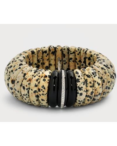 Sanalitro 18k White Gold Expandable Spicchio Bracelet With Jasper, Diamonds And Black Obsidian - Metallic