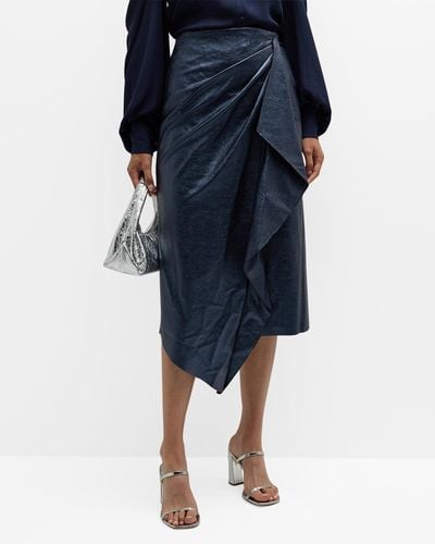 Ramy Brook Quinn Draped Faux Leather Midi Skirt - Blue