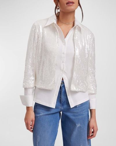 Anne Fontaine Creative Boxy Cropped Sequin Jacket - White