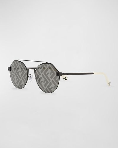 Fendi Monogram Lens Metal Round Sunglasses - Metallic