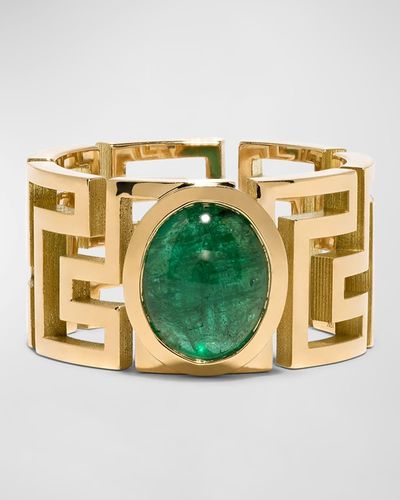 Azlee Greek Pattern Emerald Ring, Size 7.5 - Metallic
