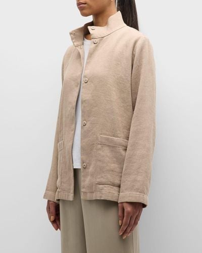 Eileen Fisher Stand-Collar Snap-Front Jacket - Natural