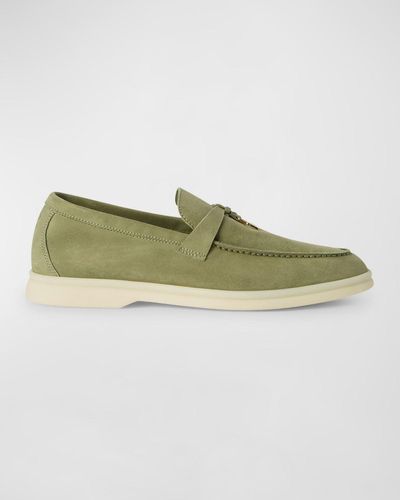 Loro Piana Summer Charms Walk Suede Loafers - Green