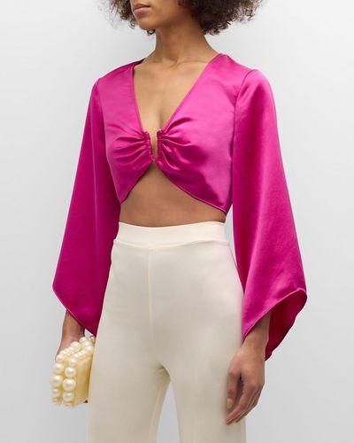 Ramy Brook Christina Long-Sleeve Crop Top - Pink