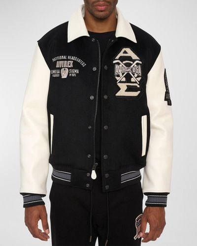 Avirex Omega Wool Leather Varsity Jacket - Black