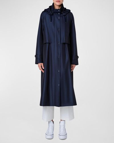 Akris Detachable Hooded Silk Taffeta Coat With Detachable Padded Lining - Blue