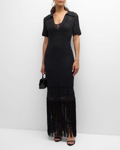 A.L.C. Valerie Open-Knit Fringe Maxi Dress - Black