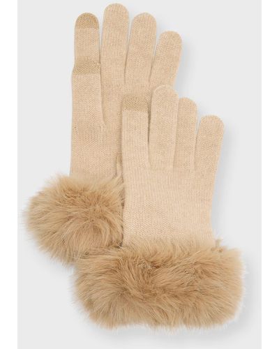 Sofiacashmere Touchscreen Cashmere & Faux Fur Gloves - Natural