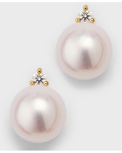 Mizuki 14K Pearl And Diamond Stud Earrings - Natural