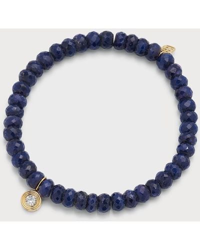 Sydney Evan 14K Fluted Diamond Charm On Sapphire Rondelle Bead Bracelet - Blue