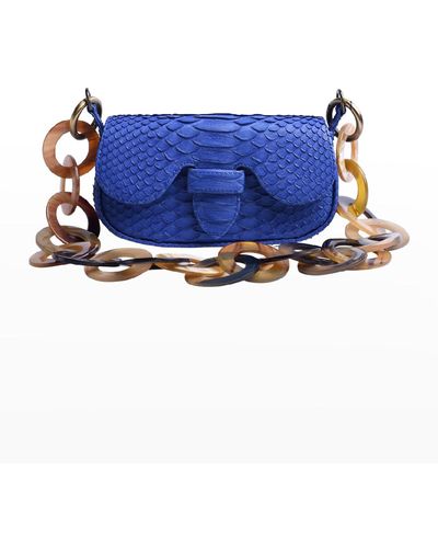 Adriana Castro Alicia Baby Python Chain Shoulder Bag - Blue