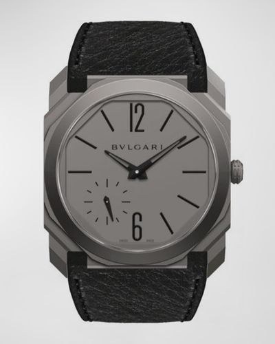 BVLGARI Octo Finissimo Automatic Leather Watch, Black - Gray