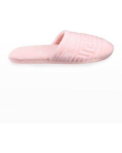 Versace Tonal Greek Key Slippers - Pink