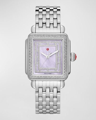 Michele Limited Edition Deco Madison Diamond And Lilac Mother-of-pearl Watch - Gray