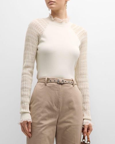 3.1 Phillip Lim Micro-Ribbed Long-Sleeve Fitted Sweater - Natural
