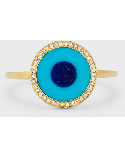Jennifer Meyer 18k Yellow Gold Turquoise And Lapis Evil Eye Ring, Size 6.5 - Blue