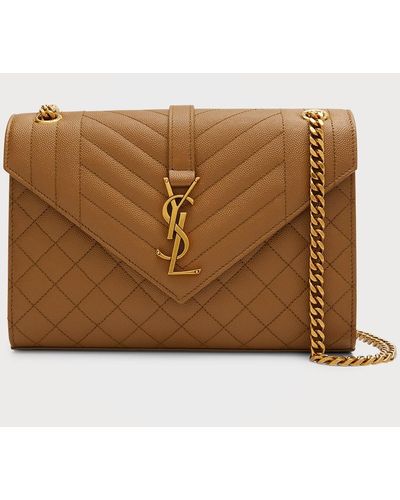 Saint Laurent Envelope Triquilt Medium Ysl Shoulder Bag - Brown