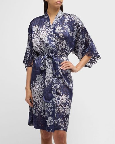 Lise Charmel Floral-Print Lace-Trim Robe - Blue