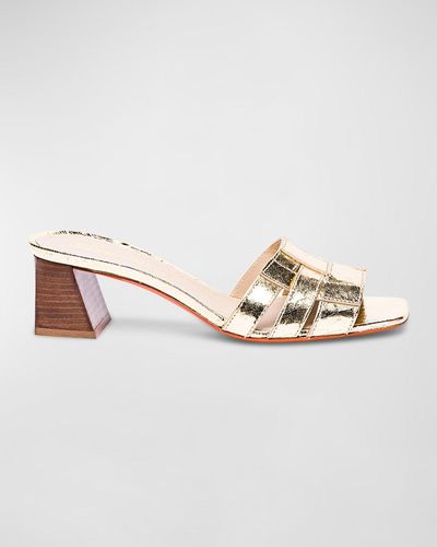 Santoni Venere Metallic Block-Heel Mule Sandals