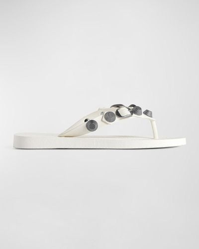 Balenciaga Cagole Studded Flip Flop Sandals - White