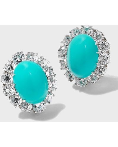 Fantasia by Deserio Cubic Zirconia Cabochon Earrings With Surrounding Rounds - Blue
